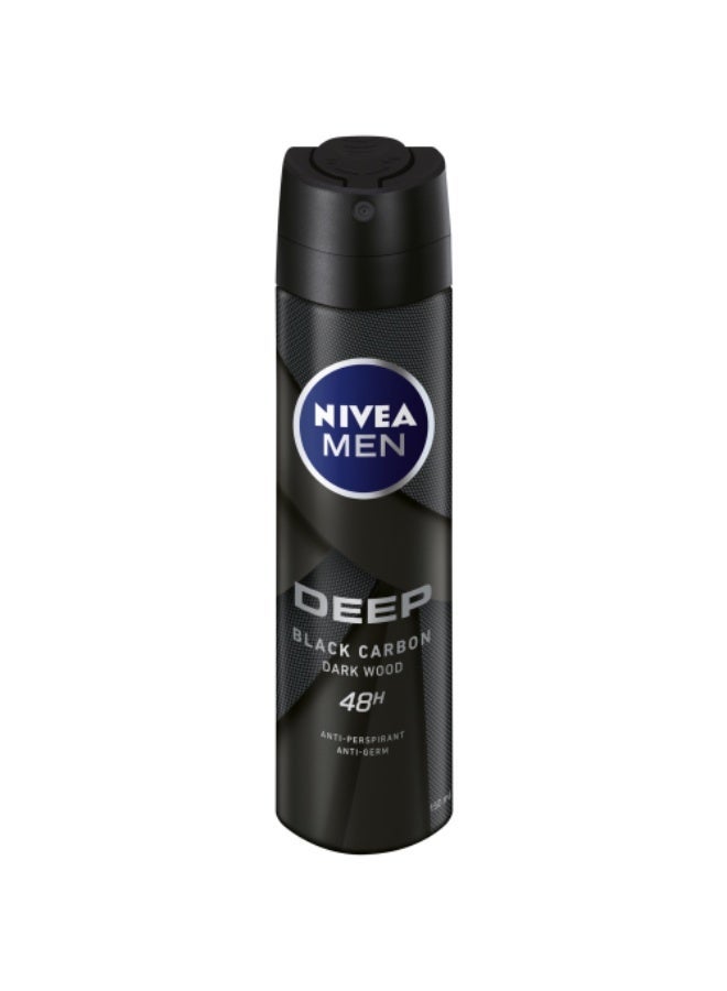 Nivea Antiperspirant Spray Deep Black Carbon Antibacterial Woody Scent 150ml